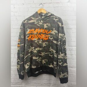 Zullou Kennis Camo Hoodie Mens Size Large Green/ Orange Lining Y2K *READ*